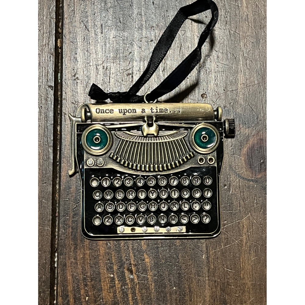 Harvey Lewis Once Upon A Time Typewriter Christmas Ornament Bronze Tone Metal